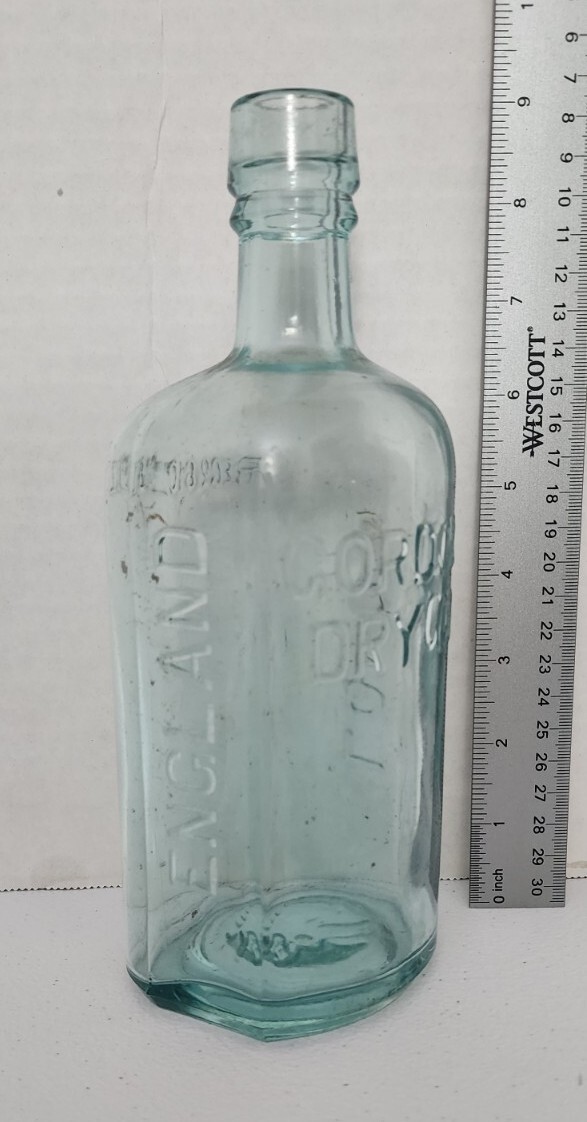 Rare Antique Gordon's Dry Gin London Blue Glass Bottle Early