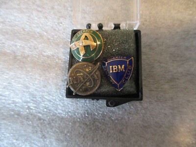 SET NASA IBM AIRESEARCH PINS-3- 10KT & STERLING DIAMONDS-NASA MSFC ENGINEER-READ