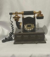 Wood Desk Base Vintage Deco-Tel Original Rotary Dial Phone Brass Eagle Detail