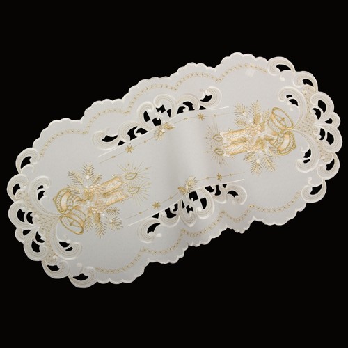 Christmas Tablerunner Topper Doily Tablecloth Gold Candle Embroidery Linen Look - Picture 8 of 11