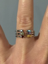 Super Cute Genuine Gemstone  White Topaz 925 Silver Open Band 3 Piece Ring Set