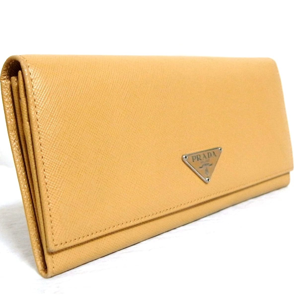 Auth Vintage Prada Caramel Brown Saffiano Leather Bifold Long Wallet Made  Italy