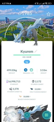 Pokemon Go – Shiny Reshiram LVL50 3MOVES Fusion Flare – Background Taipei – Compte/R