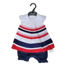 Mothercare rot und blau gestreiftes Stramplerkleid Baby Mädchen