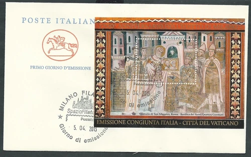 2013 ITALY FDC HORSE SHEET EDICT OF MILAN NO ARRIVAL STAMP - CG