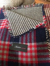 Wool Shawl/Throw By Andrew - 80 X20 - Plaid - Red - Blue Gray - New -