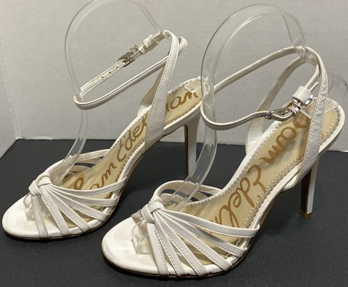 SAM EDELMAN White ADALINE Size 6 M Ankle Strap Heel Leather Upper - Picture 5 of 15