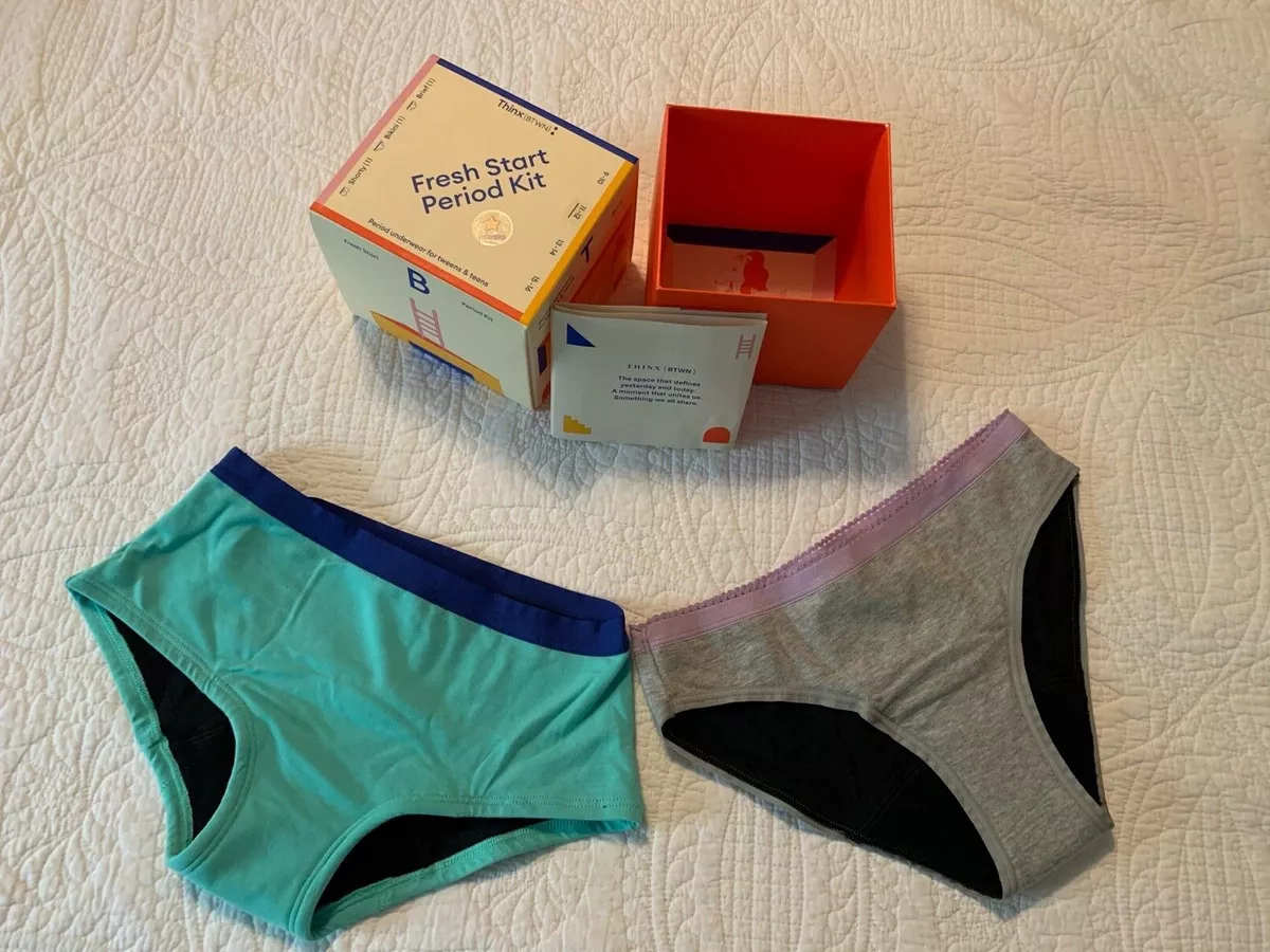 NEW THINX Between Girl's Size 11-12 Aqua Shorty & Gray Bikini Period  Underwear