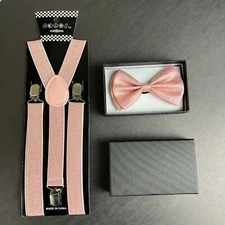 Shinny Sparkle Rose Gold Adjustable Bow Tie & Suspenders Men's accessories set