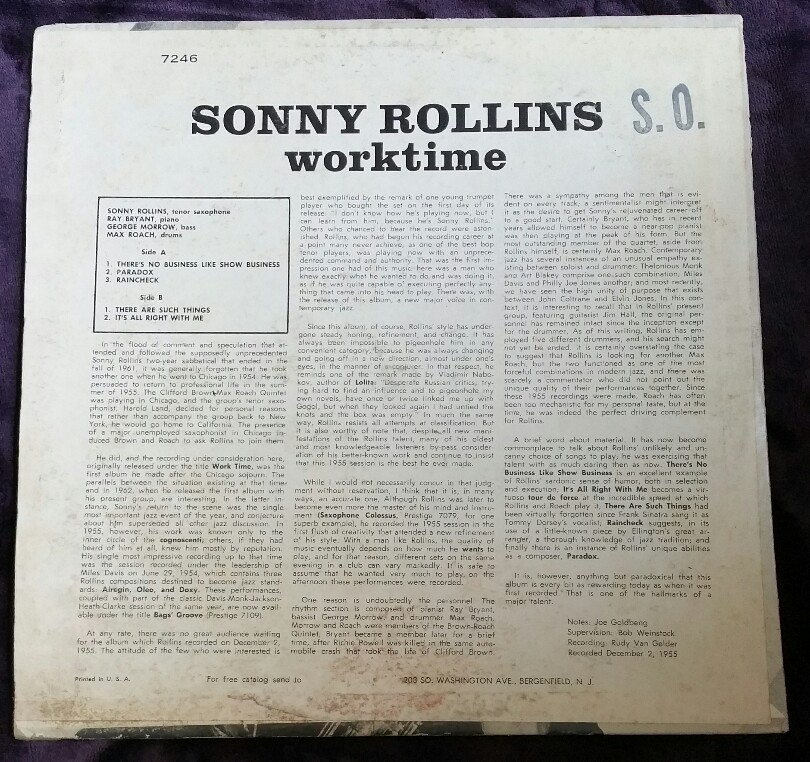米LP Sonny Rollins Worktime PRLP7246 PRESTIGE /00260 Sonny Rollins – Worktime | Releases | Discogs
