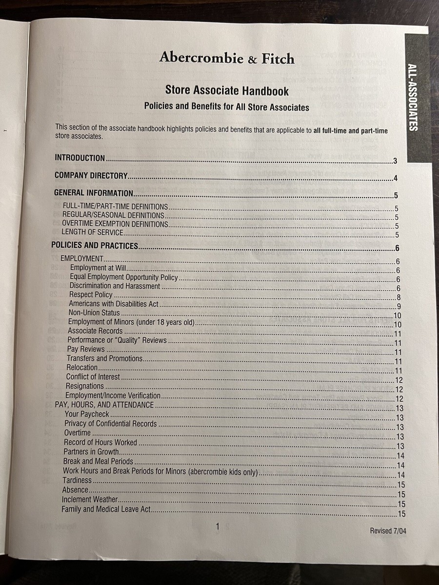 Abercrombie & Fitch Associate Handbook / July 2004 | eBay