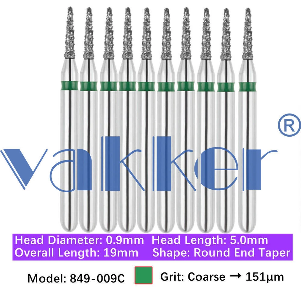 10pc/pk Vakker Dental FG Diamond Burs Round Long/ Round End Taper for High Speed - Image 4 of 4