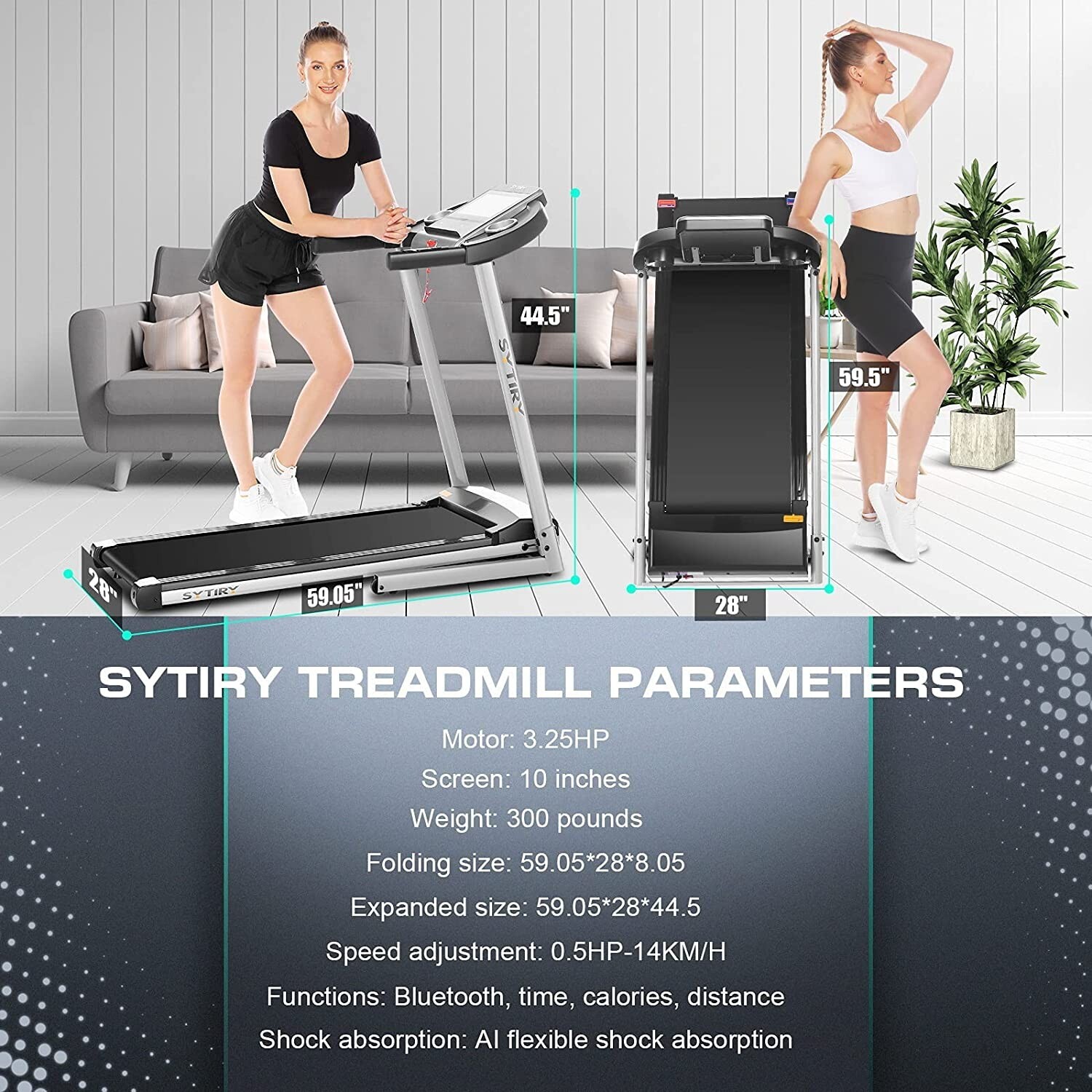 3.25HP Folding Treadmill with Incline Running Walking Machine for Home