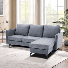 Modern L Shaped 3 Seater Corner Sofa Reversible Chaise Couch Settee Metal Legs 
