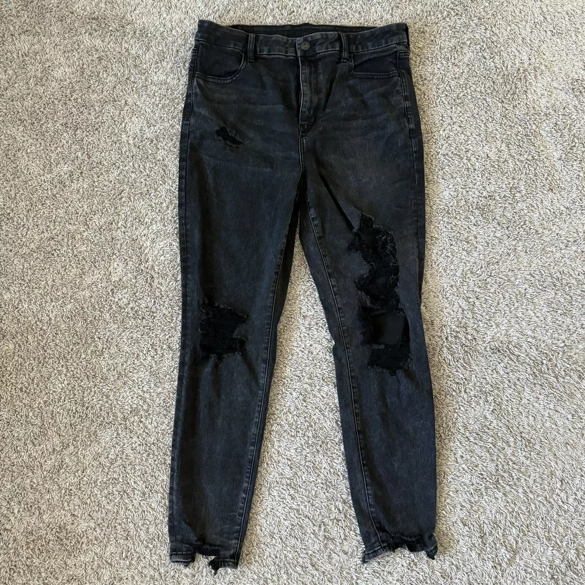 American Eagle Hi Rise Jeggings Size 16 Black Next Level Stretch Distressed