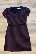 Loft NWT Women Size 0 Tall Purple Stripe Knit Short Puff Sleeve Pencil Dress