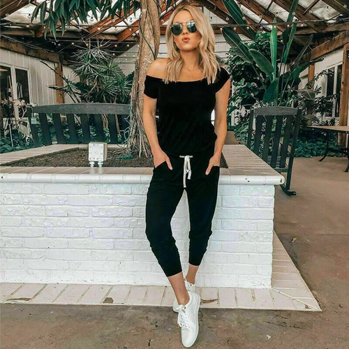 Damen Freizeit Sommer Playsuit Hose Kurzarm Party Overall Strampler Hose - Bild 6 von 41