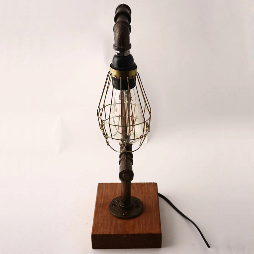 Lámpara de mesa de escritorio retro industrial vintage ajustable tubo de hierro jaula de alambre de metal Foto 4 de 4