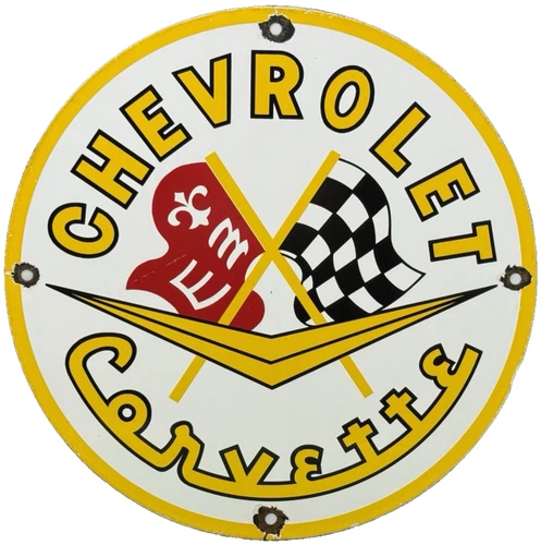 VINTAGE CHEVROLET CORVETTE PORCELAIN SIGN GENERAL MOTORS DEALERSHIP GAS OIL FORD