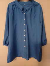 Ladies Blue 3/4 Sleeve Blouse, White Buttons & Stand-up Collar UKMed B40"