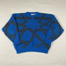 Vintage Saturdays Sweater Sz XL Blue Grey Geometric Crewneck Pullover Retro 90s