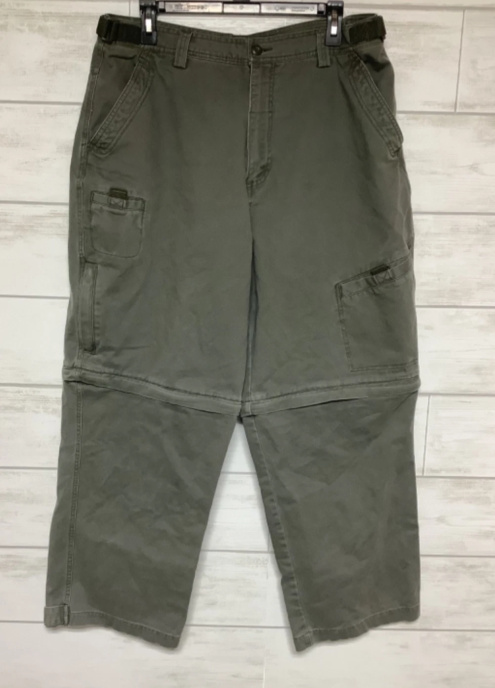 Vintage Y2k North Crest Mens Pants 36x30 Green Cargo Utility Zip Off Convertible