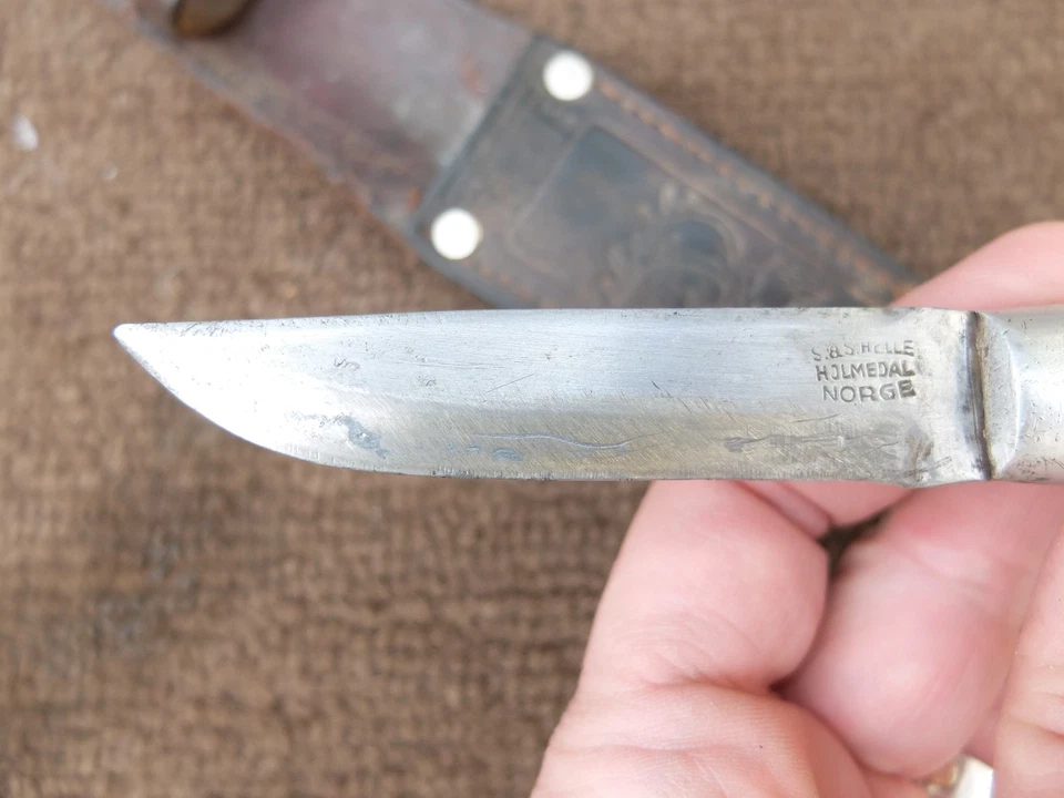 Cuchillo de caza de hoja fija vintage Helle Holmedal Norge Noruega Foto 3 de 4