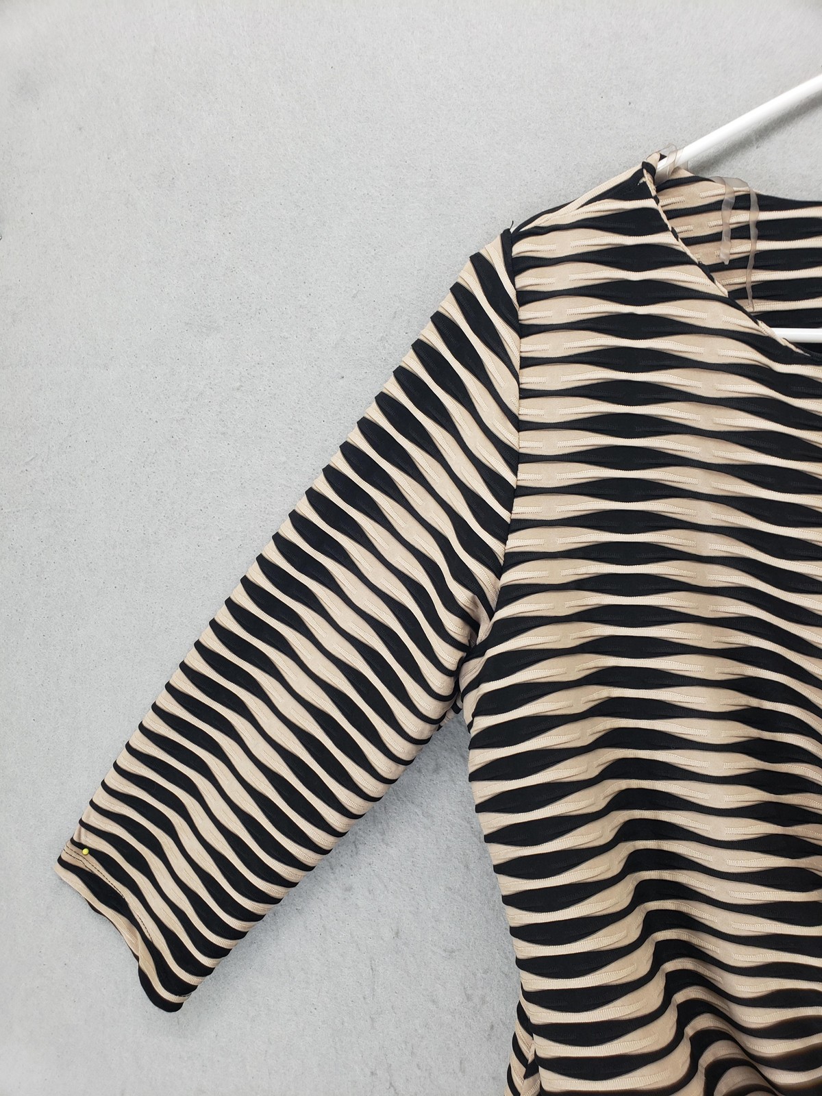 Shelby & Palmer Dress Womens 16 Black Beige Stripe Ruched Knee Length 3/4 Sleeve