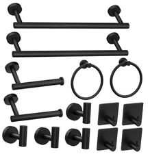 14-Pieces Matte Black Bathroom Accessories Set, Stainless Matte Black 14 Pieces