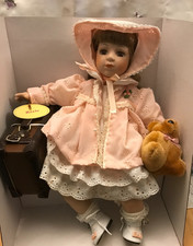 Regency Fine Arts Porcelain Doll : ROSIE with SUITCASE & TEDDY In Original Box