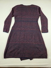 prAna Cascadence Sweater Dress Womens Medium Nautical Intarsia Burgundy Wool