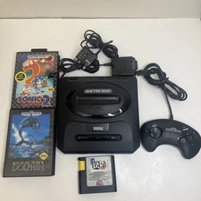 Original Sega Genesis System Model 2 Console Complete w/ 3 games Sonic Ecco PGA