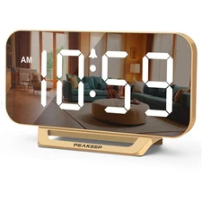 Peakeep Slim Digital Mirror Aesthetic Alarm Clock for Bedrooms Desk Decor - Plug