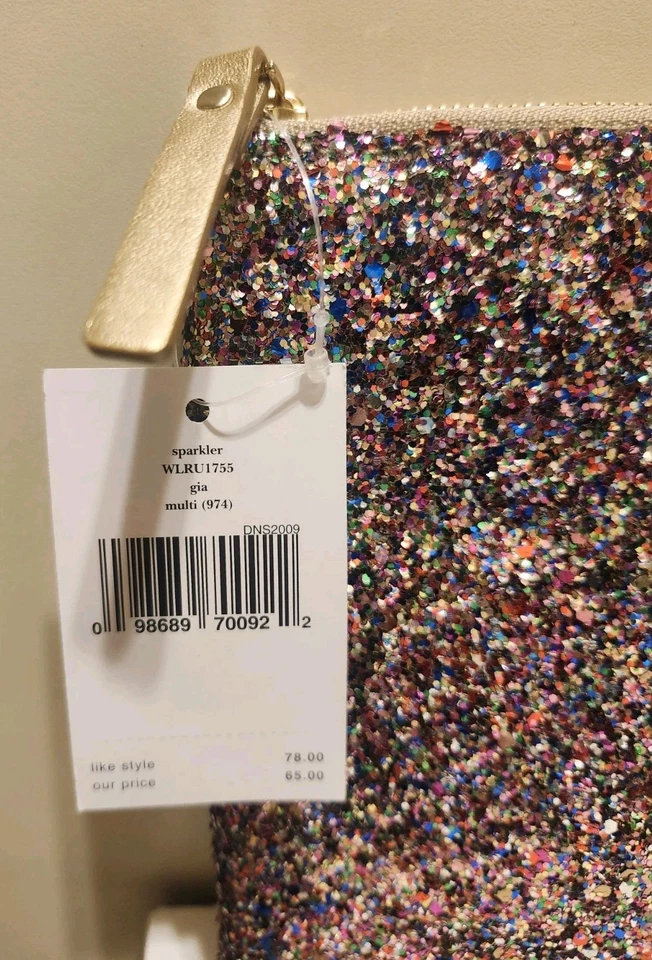 Bolso sin asas/bolsa Kate Spade New York "Gia Sparkler" multicolor brillante nuevo con etiquetas Ret. $78 Foto 4 de 4