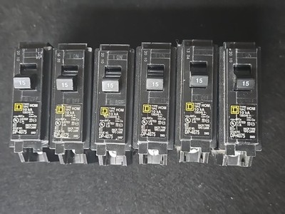 Lot Of 6  SQUARE D DP-4075 Type HOM 115 Single Pole Circuit Breakers 15 AMP New 