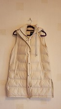 Ecru/Cream Zara Mid-Long quilted sleeveless gilet hooded puffer. Size S (UK8-10)