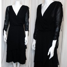 RACHEL COMEY Black Silk Midi 3/4 Ruched Floss Sleeve US 2