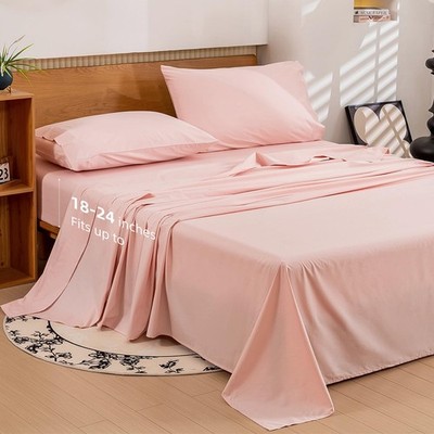 Levoo 100 Cotton Sheets King Size Set 18-24 Extra Deep Pocket King Sheets Set