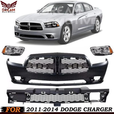 Front Bumper Cover Fascia & Headlight Assembly Kit For 2011-2014 Dodge Charger