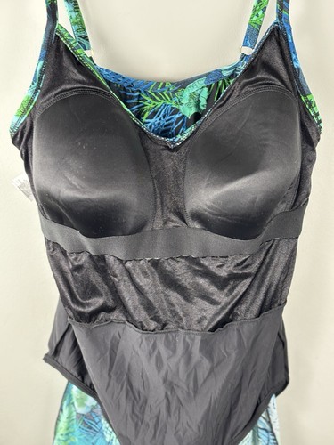 Fit4U Swimsuit 18W Womens Blue Full Coverage V-Tiered Ruffled Romper Fit 4 You - Picture 8 of 11
