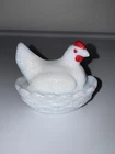 Vintage Westmoreland Glass Small Hen on Nest Milk White Glass W/Red Comb USA