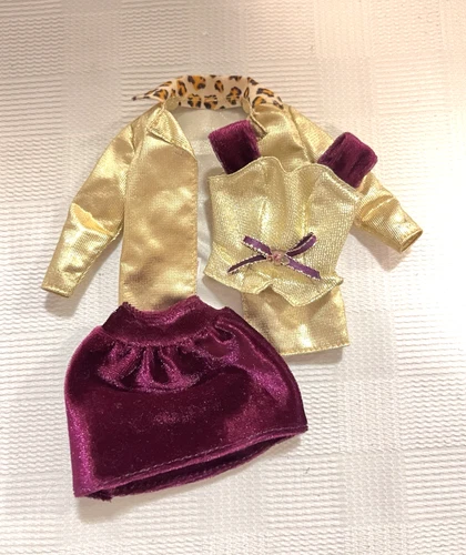 Vintage Barbie Fashion Avenue Purple & Gold Skirt Shirt & Jacket Clothes Outfit