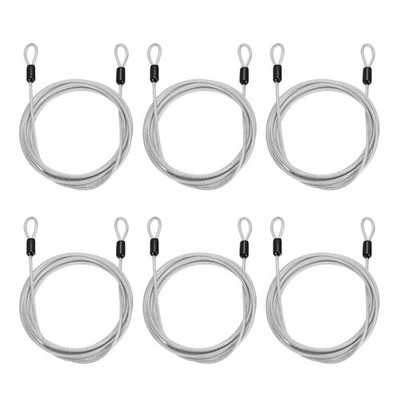 6pcs 1/8'' Dia 6.6ft Security Cable Lock Vinyl Coated Steel with Loops Clear