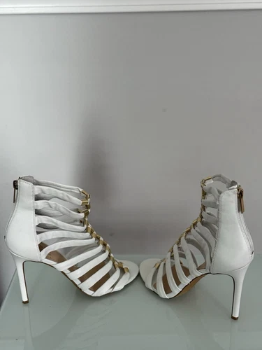 Vince Camuto Women's White/Gold Caged Gladiator Dress Stiletto/Heels Size: 8 1/2 - Imagen 4 de 15
