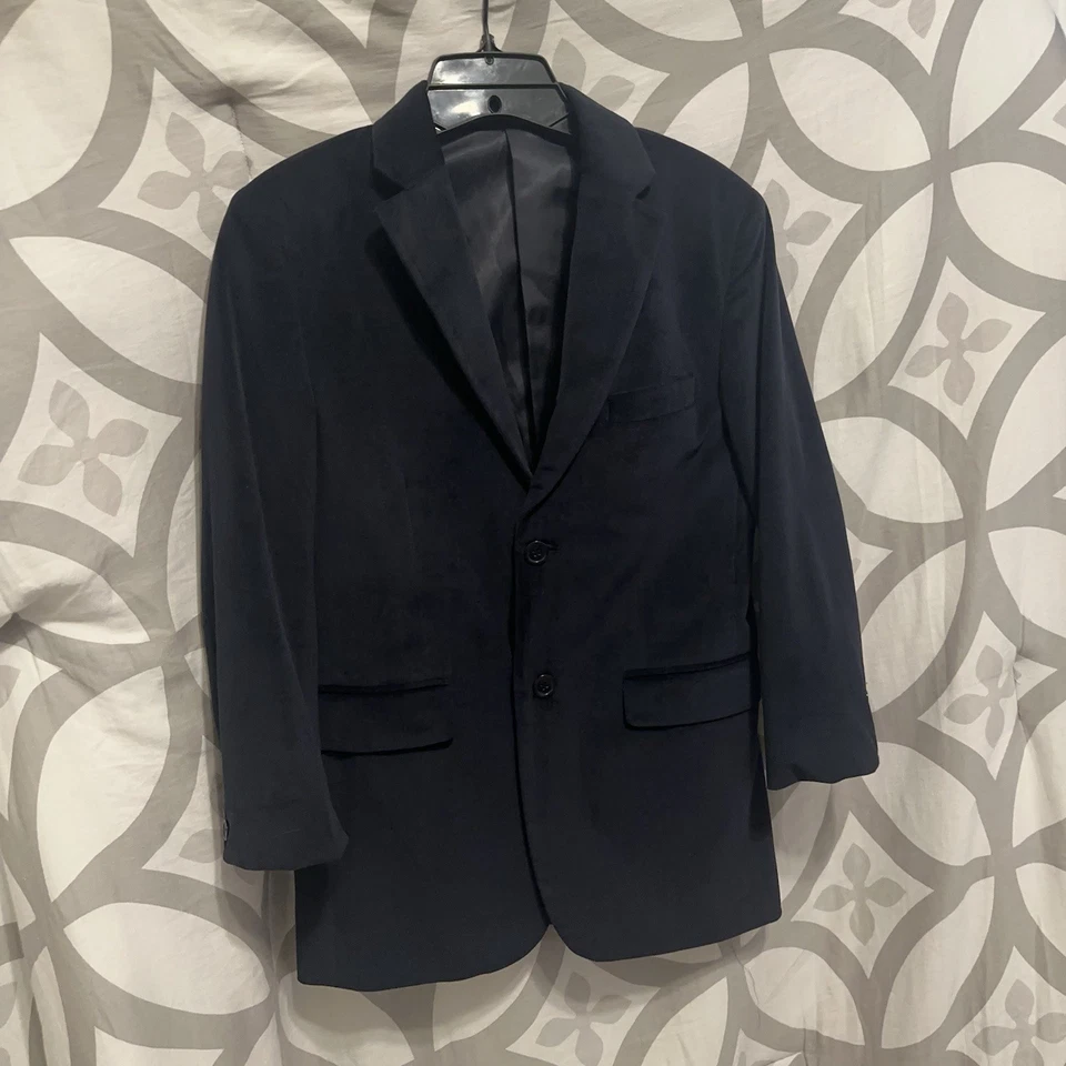 Isaac Mizrahi Blazer для мальчиков 16 мягкий велюр микрофибра темно-синий с подкладкой на двух пуговицах - Изображение 2 из 4