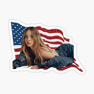 #ad Sydney Sweeney Hot Sticker Decal glossy 2.5x4quot; funny pose skirt yellow $3.88