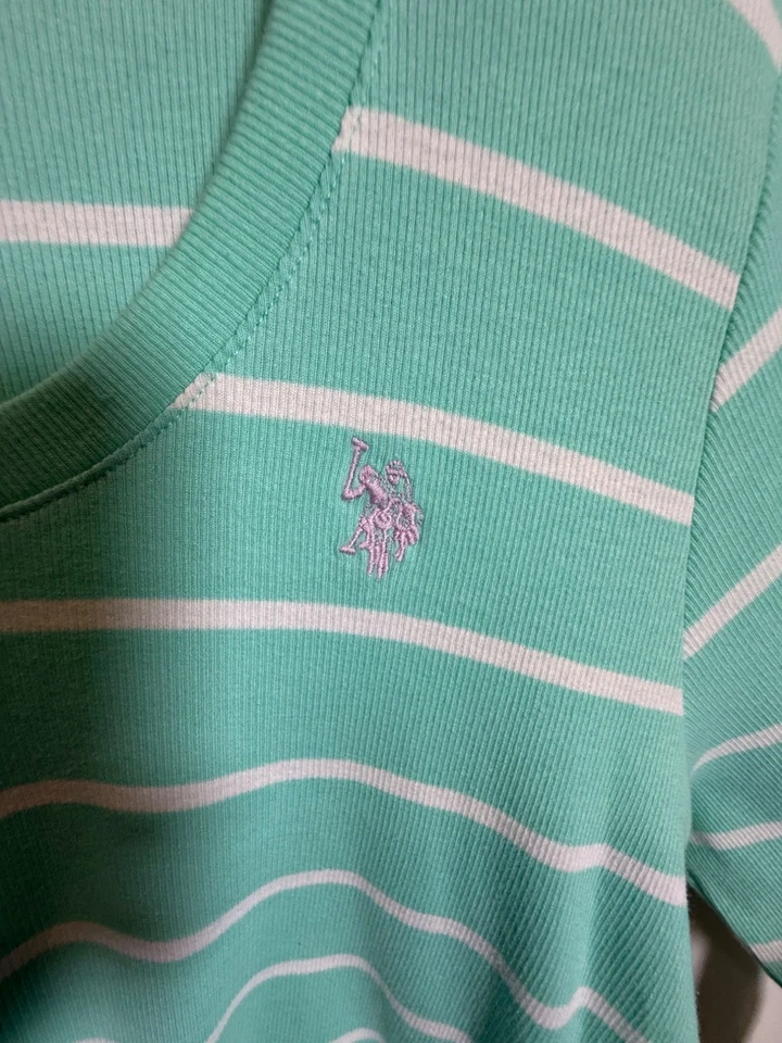 U.S. Polo Assn. Women XXL Mint Green & White Striped Long Sleeve Preppy Casual - Image 3 of 4