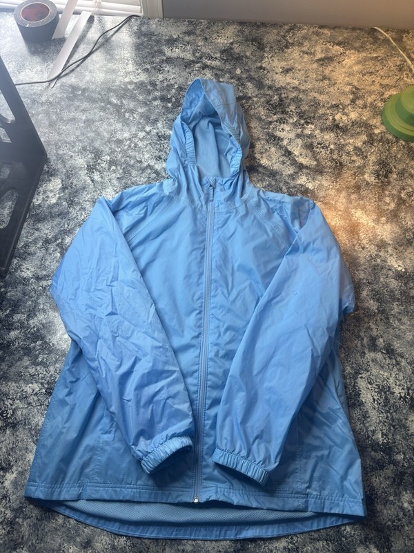 LL Bean Jacket Womens Medium Blue Windbreaker Hooded Full Zip Up Pockets Nylon
