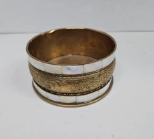 Vintage Brass and Mother Of Pearl Floral Design Trinket Box Dish