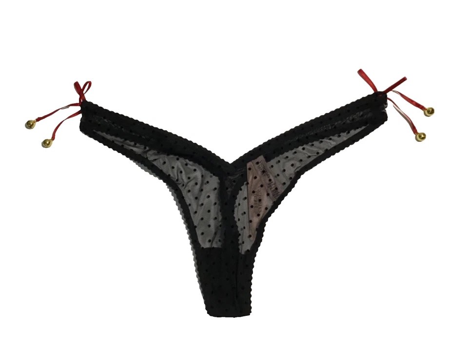 Victoria's Secret Mujer Tanga Panty Pequeño Negro con Malla Acento Campana NUEVO Foto 4 de 4